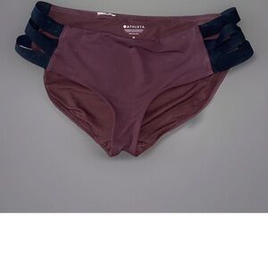 Athleta Bikini Bottom Women’s Medium Burgundy With Black Side Elastic‎ Straps